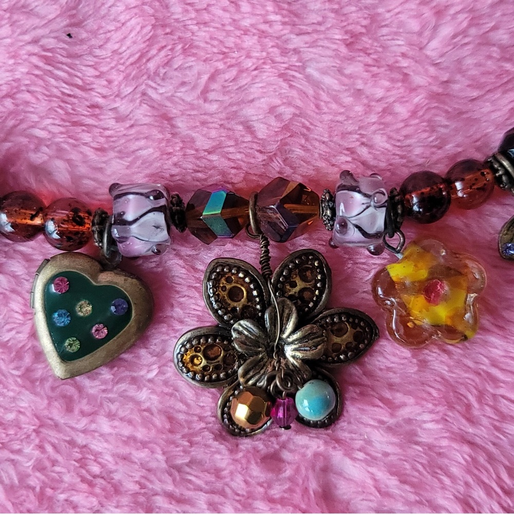 Colorful funky charm necklace bought at juried craft show